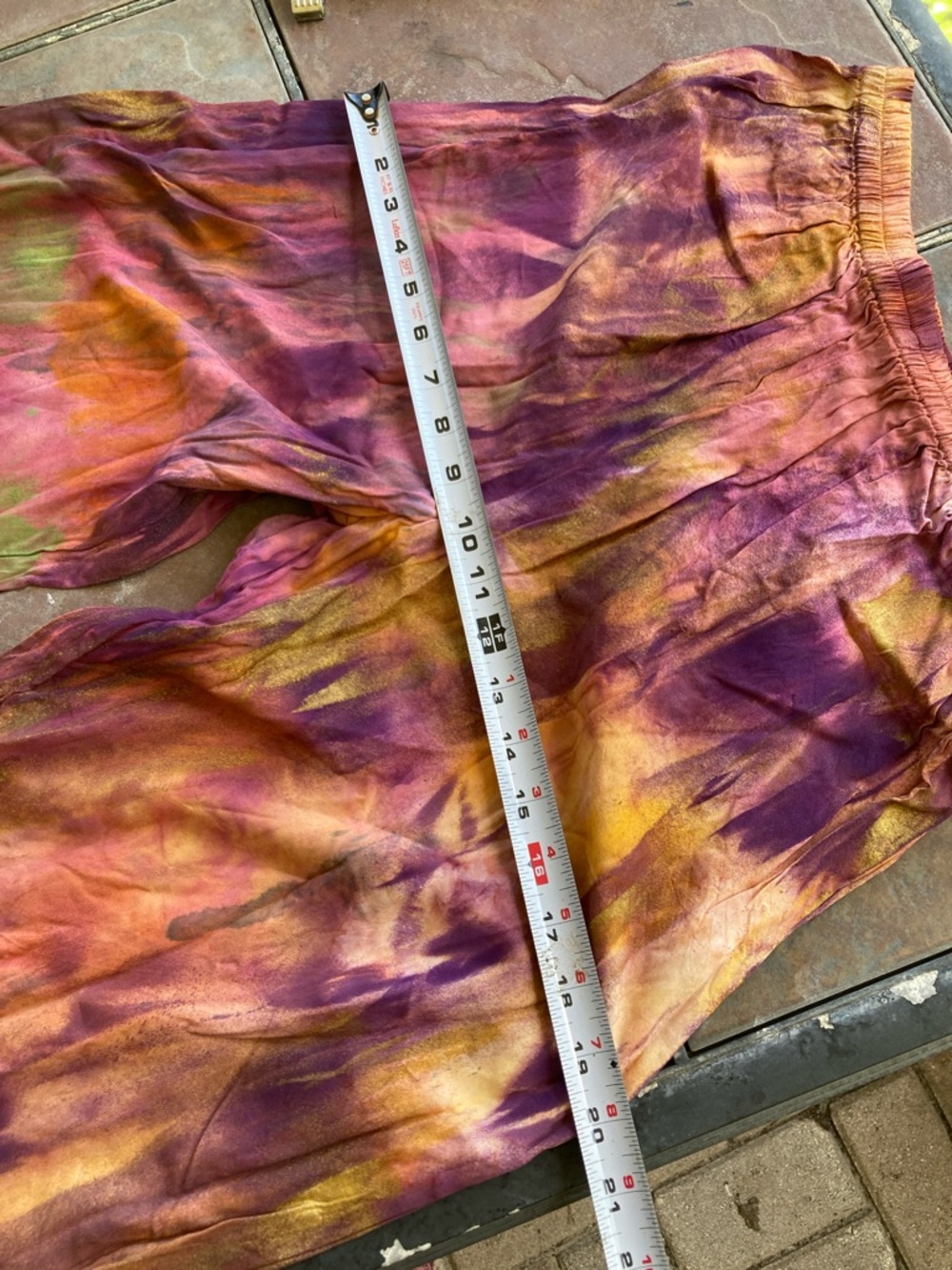 Hand Crafted Wide Leg Tie-Dye Pants in Purple, Gold, Pink - Picture 5 of 9